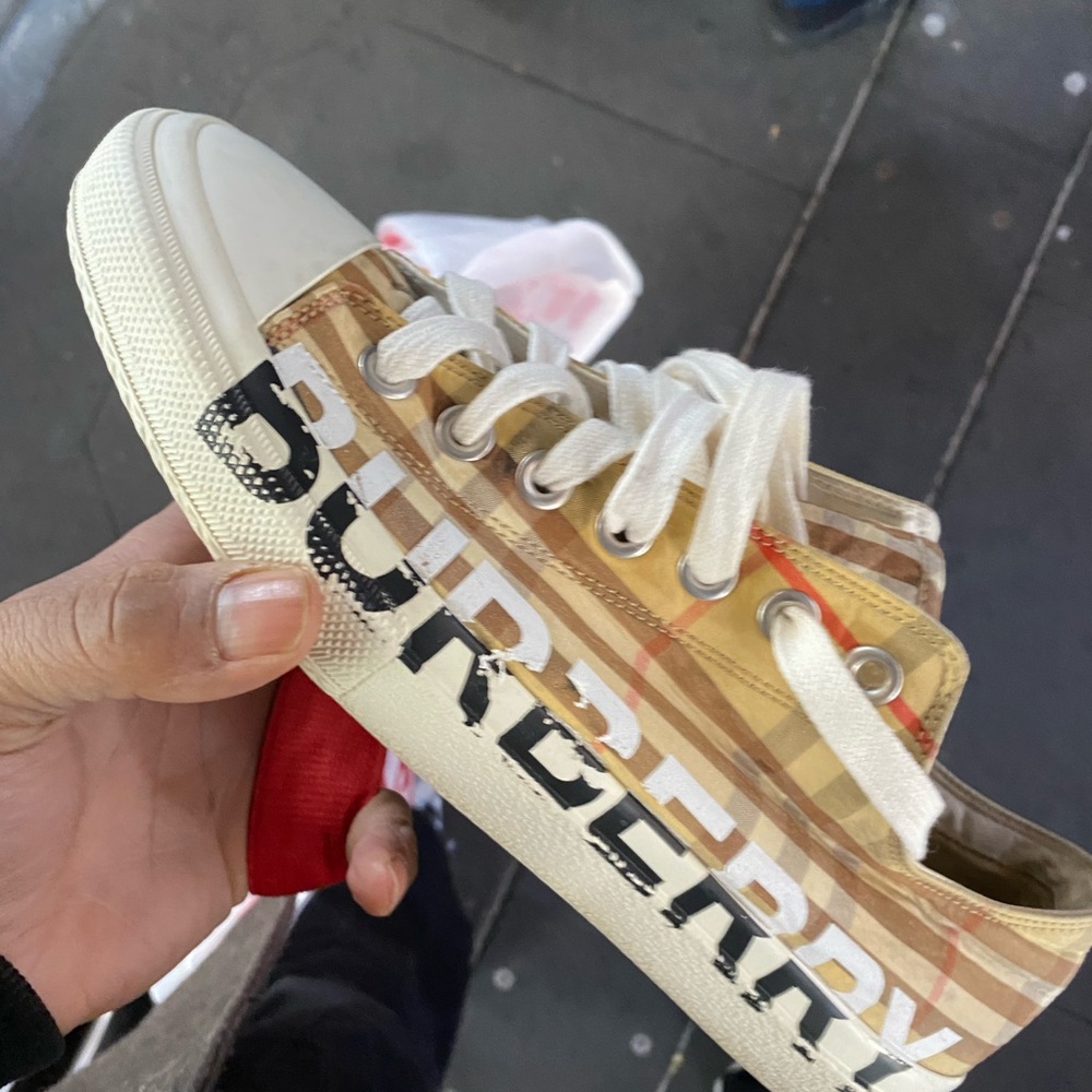 Burberry Tan and Cream Slip-On Loafers